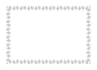 A decorative border with detailed leaf motifs outlines a blank space, ideal for custom invitations, stationery, or artistic projects. The black and white design adds elegance to any creation.