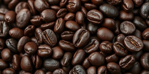 Dark, oily roasted coffee beans, close-up texture showing rich browns and deep crevices,  texture,  oily