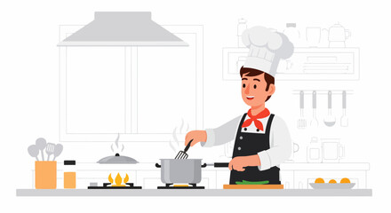 Cheerful Chef Preparing Food in a Modern Kitchen