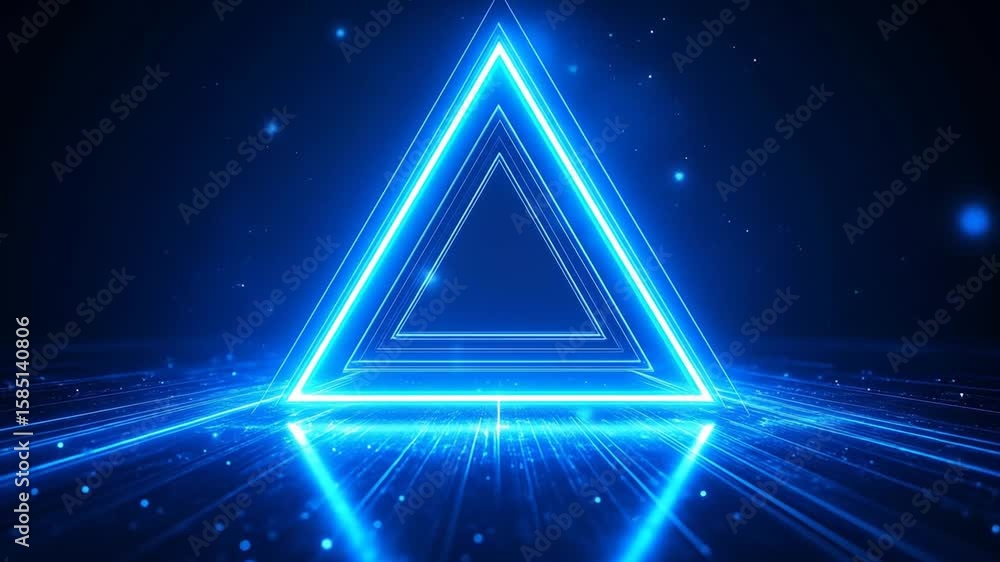 Poster abstract neon triangle portal with reflections on a dark background scenery