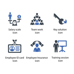 Salary scale, Team work, Key solution, Employee ID card, Employee Insurance, training session