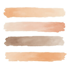 Fototapeta premium Four watercolor strips in neutral tones are arranged horizontally. Each strip has an uneven, hand-painted texture with rough edges. The colors range from warm beige to soft brown