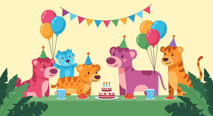 Naklejka premium Cute Animal Friends Celebrating a Birthday Party
