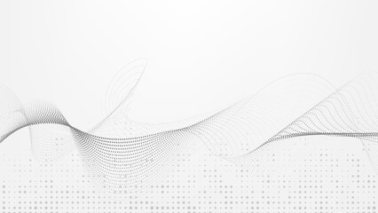 White background with gray dots creating abstract wave pattern for technology or digital design. representing the flow of data and technology waves.