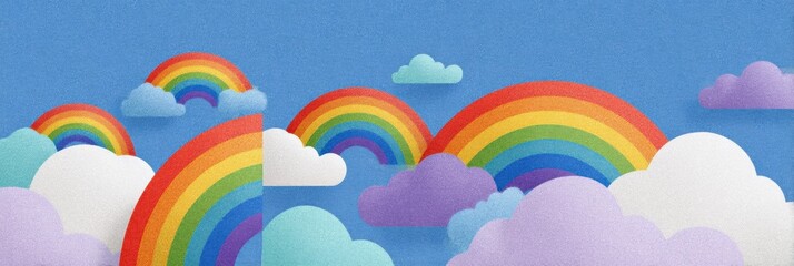 Obraz premium Colorful Pride Icons Float Among Fluffy Clouds in a Bright Blue Sky Inviting Celebration and Joy