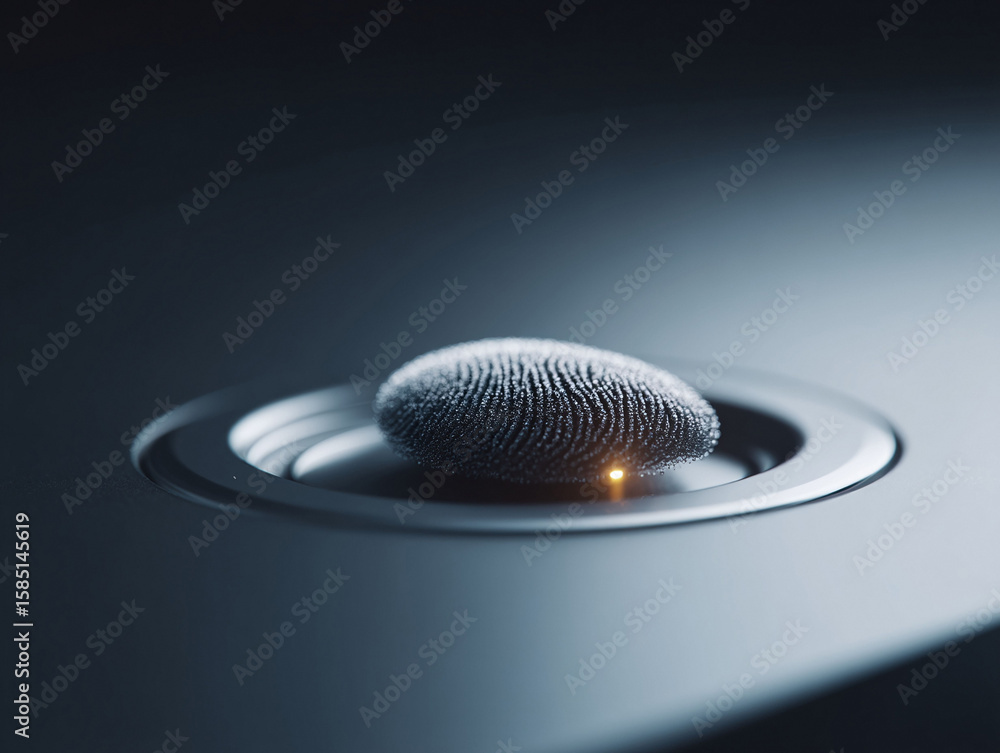Poster futuristic fingerprint scanner. biometric security access. conceptual tech image. perfect for illust