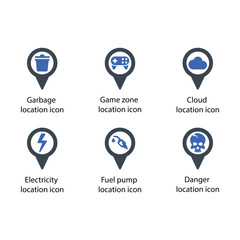 Garbage, Game zone, Cloud, Electricity, Fuel pump, Danger, location icon