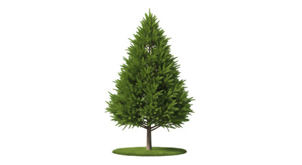 A charming evergreen tree stands tall with its vibrant green needles against a clean transparent background.