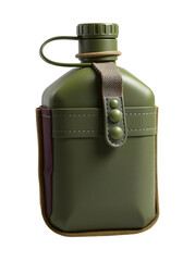  Classic olive green canteen isolated on white background, transparent	
