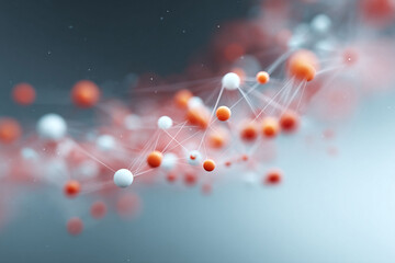 Abstract 3D network of orange  white spheres connected by lines, symbolizing connection, communication, innovation or technology. Great for science or business.