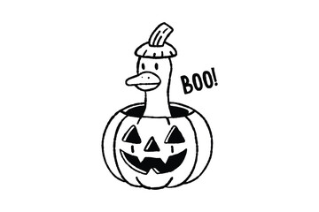 Duck Popping Out of Jack-O’-Lantern Saying Boo – Hand-Drawn Halloween Duck SVG T Shirt Design