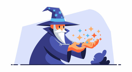Wise Wizard Conjuring Sparkling Stardust in Hands