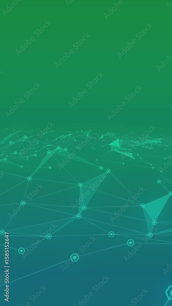 Poster digital animation of plexus networks moving against green and blue gradient background