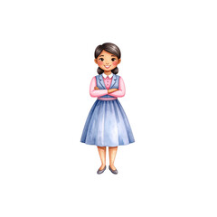 Adorable little girl in a pink dress, a smiling toddler radiating childhood beauty and happiness on a white background