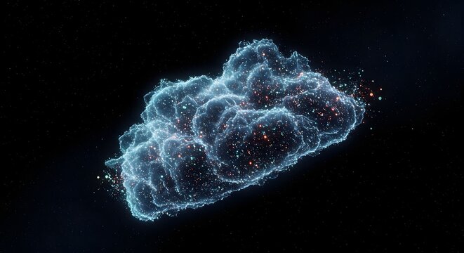 Abstract Cosmic Cloud Illuminated by Stars in the Vast Expanse of Space