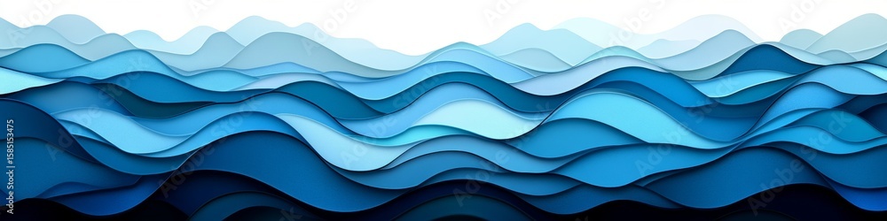 Poster soft monochromatic light blue gradients with elegant 3d waves texture for abstract background design