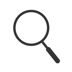 A simple, grayscale magnifying glass icon, isolated on a white background.