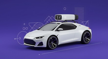 Fototapeta premium Futuristic Electric Car Model with a High-Tech Charging Station in a Stylish Digital Setting