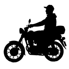 Fototapeta premium Silhouette of rider adjusting music volume on motorcycle, personalized audio