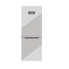 Refrigerator is a two-chamber freezer in gray with a metal finish.