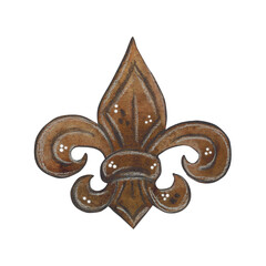 Emblem heraldic lily. Watercolor illustration hand drawn, cartoon. Drawing for scrapbooking, stickers. Knight, history, emblem, middle ages, flag, symbol, lily, heraldic,