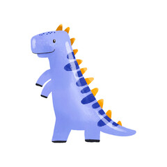 Cartoon baby long neck Blue dinosaurs. Dino hand drawn watercolor illustration on isolated background