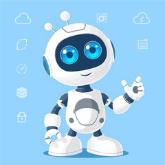 Friendly Robot Illustration A Cheerful Cartoon Companion for Tech and Design Projects, Featuring Bright Colors and a Playful Aesthetic