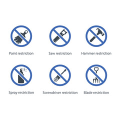 Paint, Saw, Hammer, Spray, Screwdriver, Blade, Restriction icon
