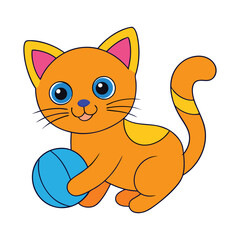 Cartoon cat plays with a ball vector illustration
