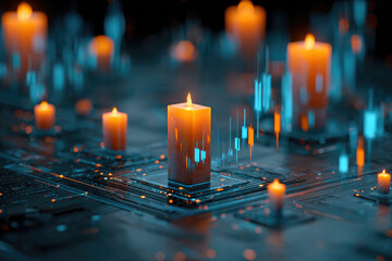 graphic of  candlestick in stock market presented in futuristic style