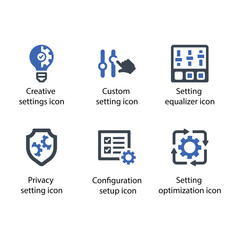 Creative settings, Custom setting, Set equalizer, Privacy setting, Setup, Setting optimization, icon