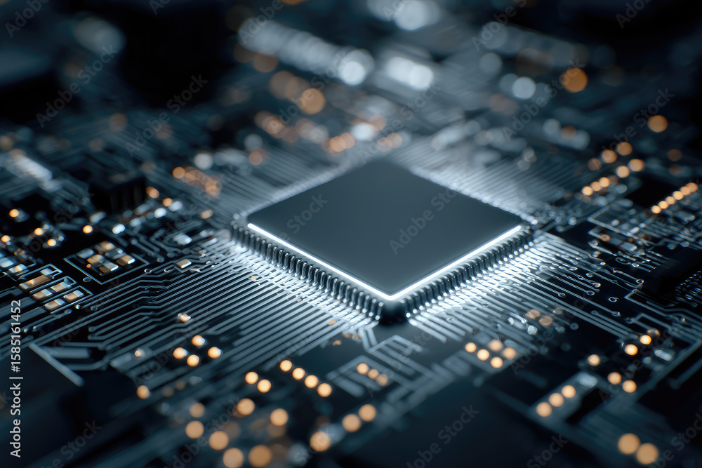Fototapete concept of nanotechnology or artificial intelligence, graphic of electronic pattern or motherboard CPU created as background or element decoration
