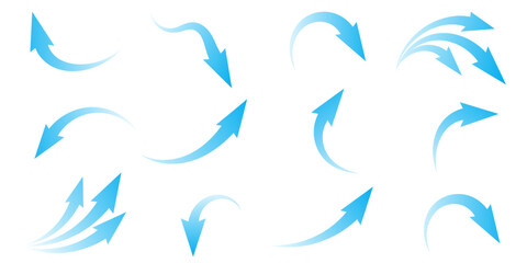Air flow. Set of blue arrows showing direction of air movement. Wind direction arrows. Blue cold fresh stream from the conditioner.