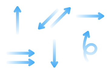 Air flow. Set of blue arrows showing direction of air movement. Wind direction arrows. Blue cold fresh stream from the conditioner.