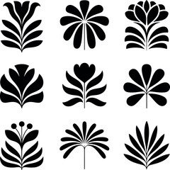 Obraz premium Elegant black vector floral design elements set: minimalist style.