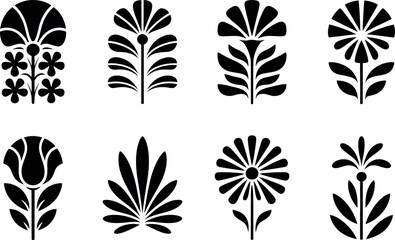 Elegant black vector floral designs: stylized flower set