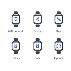 WiFi network, Share, Key, Unlock, Lock, Update, icon