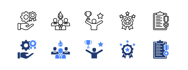 Excellence icon sheet with  Superb, Leader, Success, Premium quality, Elite.