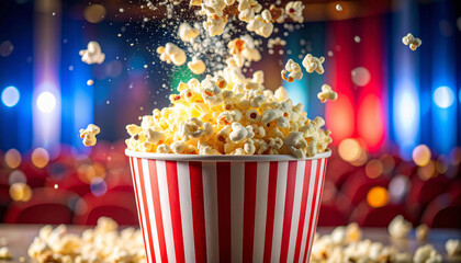 Popcorn Bursting from Striped Container