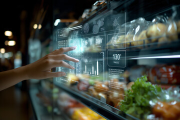 Consumer in Smart Grocery Store with Live Nutrition Data Overlay