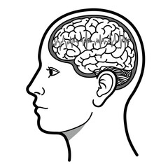 Obraz premium Detailed Line Drawing of a Human Head with Visible Brain and Brainwave Pattern