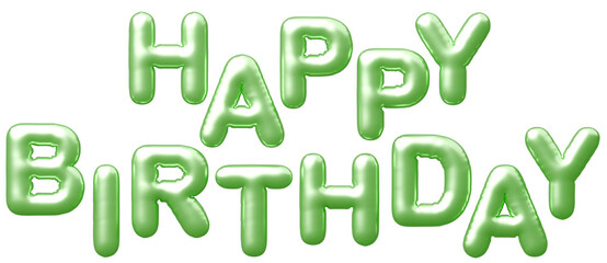 3D画像_風船_HAPPY BIRTHDAY_黄緑