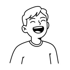Obraz premium Joyful Boy with Short Hair, Open-Mouth Laughter, Line Art Illustration