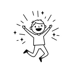 Fototapeta premium Joyful Boy Jumping with Arms Raised, Line Art Illustration