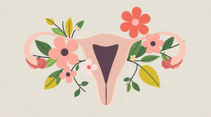 Women's uterus with flowers and leaves. Vector illustration in flat style.