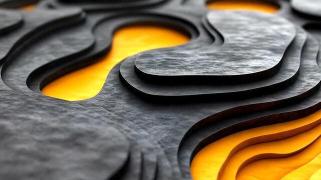 Striking Topographic Abstract Background: Layered Gray Material Overlays Vibrant Gold Surface