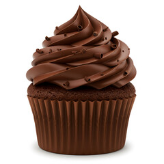 Rich chocolate cupcake topped with swirled chocolate frosting decoration