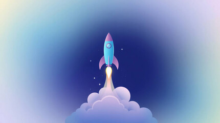 Rocket launch into the sky. Business start up concept. Vector illustration