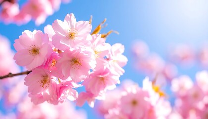 Obraz premium Vibrant pink cherry blossoms against a vibrant blue sky