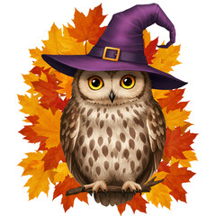 Decorative autumn owl surrounded by bright orange sunflower blooms